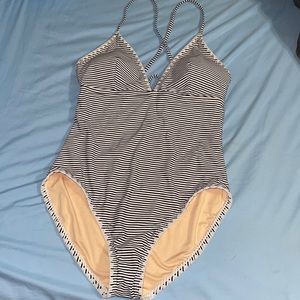Striped one piece bathing suit
